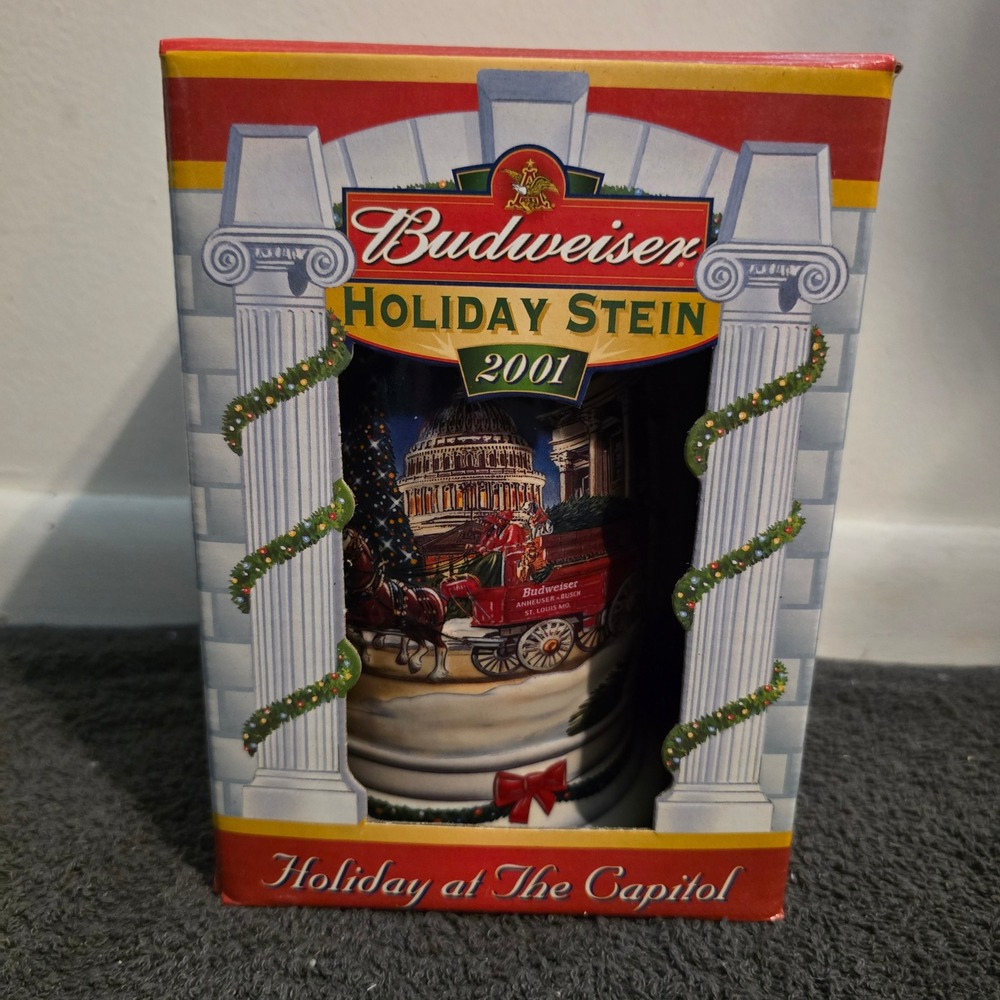 Budweiser Holiday Stein 2001 Holiday at The Capitol CS455 Clydesdales Ceramic - Picture 2 of 6